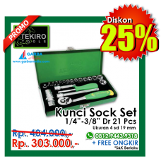 Kunci Sock Set 1/4"-3/8"DR 21pcs  6 PT ( Besi ) Tekiro