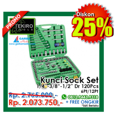 Kunci Sock Set 1/4"-3/8"-1/2"DR 120pcs  6 PT/12PT ( Plastik ) Tekiro