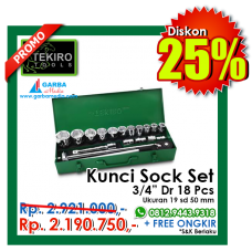 Kunci Sock Set 3/4"DR 18pcs  19-50 MM  ( Besi ) Tekiro